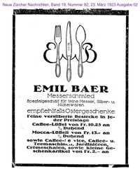 1923 Baer Emil, Z&uuml;rich I
