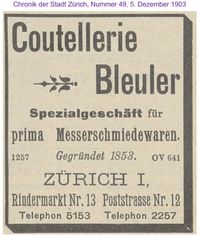 1903 Bleuler, Z&uuml;rich I