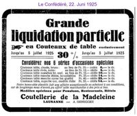 1925 Coutellerie de la Madeleine, Isenegger A., Lausanne I