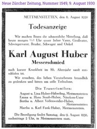 1930 Huber Karl August, Mettmenstetten I