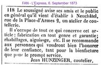 1873 Hunzinger Jean, Neuchatel