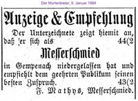 1884 Mathys F., Gempenach