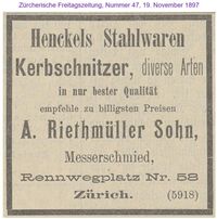 1897 Riethm&uuml;ller A. Sohn, Z&uuml;rich IIIIII