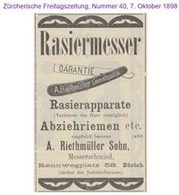 1898 Riethm&uuml;ller A. Sohn, Z&uuml;rich