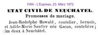 1872 Howald Jean Rodolphe, Sautter Adele Marie, Neuchatel